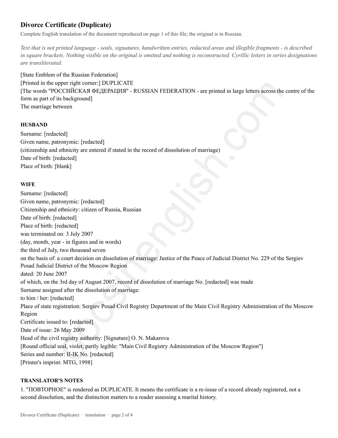 Divorce certificate (duplicate), page 2 of 4